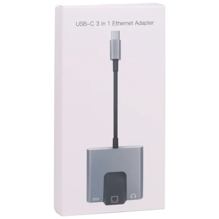 PC2126_4.webp NK-1056TC 3 in 1 USB-C / Type-C Male to USB-C / Type-C Charging + Ethernet + 3.5mm Earphone Female Adapter - Image 5