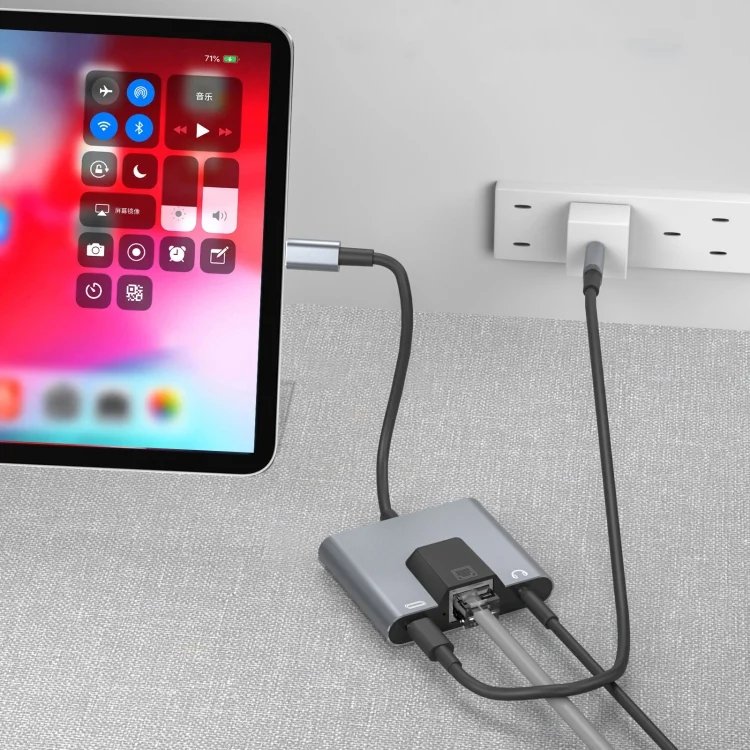 PC2126_6.webp NK-1056TC 3 in 1 USB-C / Type-C Male to USB-C / Type-C Charging + Ethernet + 3.5mm Earphone Female Adapter - Image 7