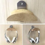 Square Stainless Steel Patch + Solid Wood Wall-mounted Headset Holder, PC2920A, PC2920B - Image 5