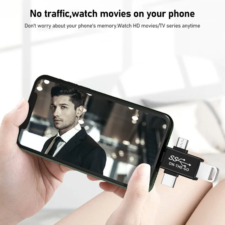 PC8369_5.webp 3 in 1 USB 3.0 to 8 Pin + Micro USB + USB-C / Type-C Interface Multifunctional OTG Adapter - Image 6