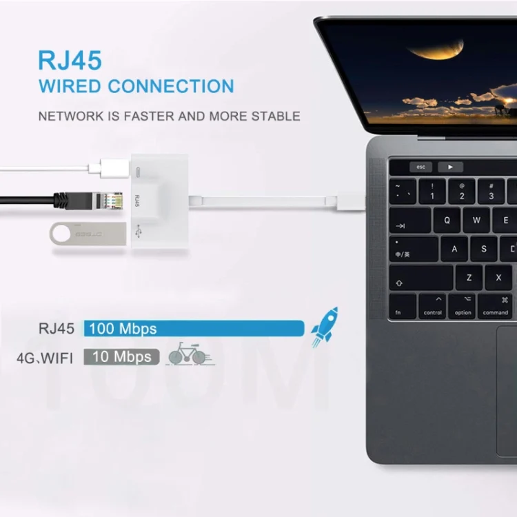 PC8539_4.webp 3 in 1 USB-C / Type-C Male to USB + 100M RJ45 Ethernet + Type-C Power Female Adapter - Image 5