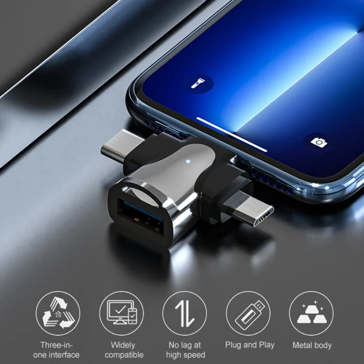PC9018_B3.webp 3 In 1 OTG Adapter, USB to Type-C / Micro USB / 8 Pin - Image 4