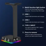 RGBD9 Colorful Glowing Gaming Headset Display Stand with Charging + Data Transmission Dual USB Interface - Image 3