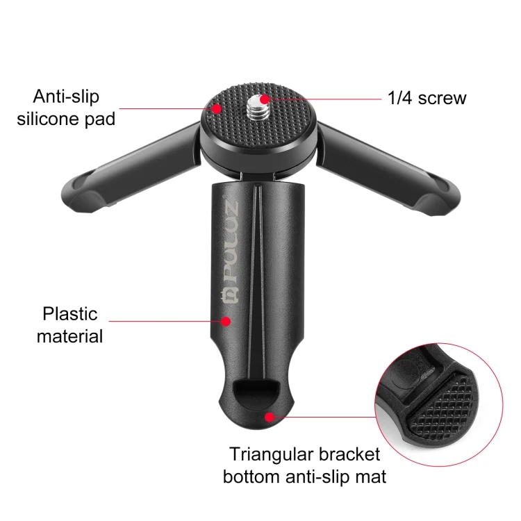 PU373_3.webp PULUZ Mini Plastic Tripod + Universal Phone Clamp Bracket, For iPhone, Galaxy, Huawei, Xiaomi, Sony, HTC, Google and other Smartphones - Image 4