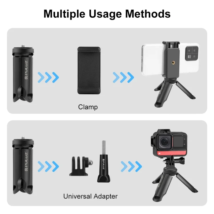 PU373_4.webp PULUZ Mini Plastic Tripod + Universal Phone Clamp Bracket, For iPhone, Galaxy, Huawei, Xiaomi, Sony, HTC, Google and other Smartphones - Image 5