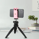 PULUZ Selfie Sticks Tripod Mount Phone Clamp with 1/4 inch Screw Holes & Cold Shoe Base, Clamp Pink, Clamp Black - Image 6