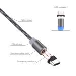 360 Degree Rotation 1m Weave Style USB-C / Type-C to USB 2.0 Strong Magnetic Charger Cable with LED Indicator - Image 5