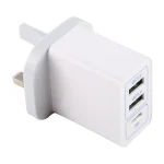 3A Max Output USB-PD + Dual QC3.0 USB Ports Travel Fast Charger, UK Plug