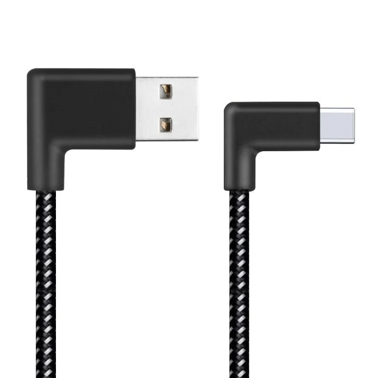 SAS4350_2.webp 1m 2A USB to USB-C / Type-C Nylon Weave Style Double Elbow Data Sync Charging Cable - Image 3