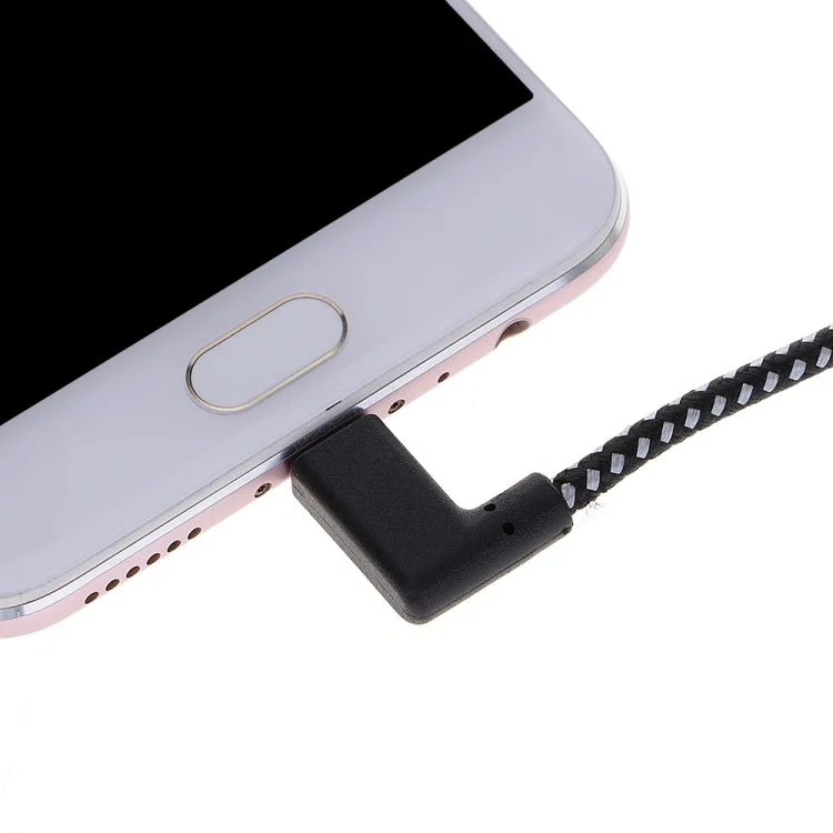 SAS4350_3.webp 1m 2A USB to USB-C / Type-C Nylon Weave Style Double Elbow Data Sync Charging Cable - Image 4