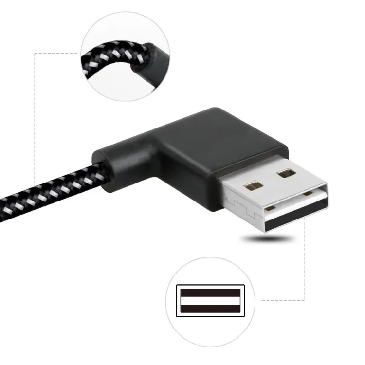 SAS4350_4.webp 1m 2A USB to USB-C / Type-C Nylon Weave Style Double Elbow Data Sync Charging Cable - Image 5