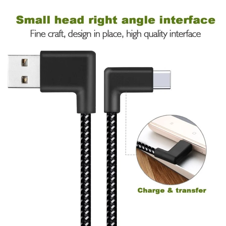 SAS4350_6.webp 1m 2A USB to USB-C / Type-C Nylon Weave Style Double Elbow Data Sync Charging Cable - Image 7
