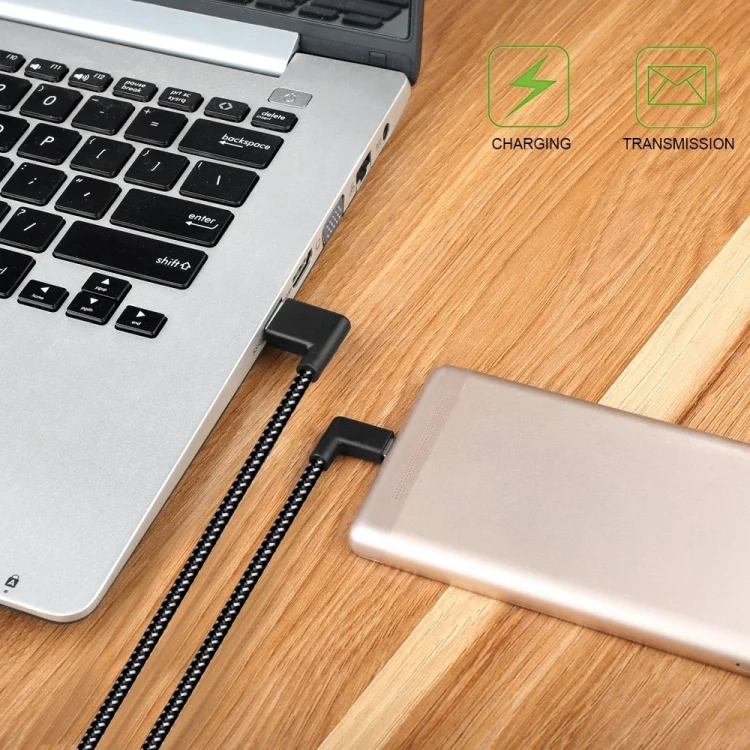 SAS4350_7.webp 1m 2A USB to USB-C / Type-C Nylon Weave Style Double Elbow Data Sync Charging Cable - Image 8