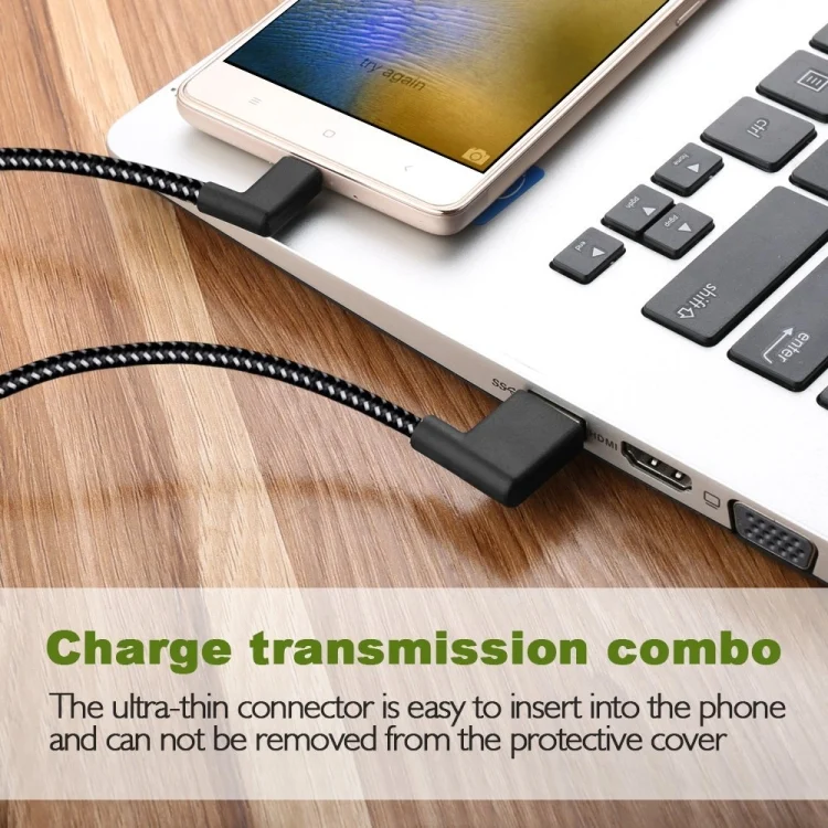 SAS4350_9.webp 1m 2A USB to USB-C / Type-C Nylon Weave Style Double Elbow Data Sync Charging Cable - Image 10
