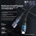 REMAX RC-152M 1m 2.4A USB to Micro USB Colorful Breathing Data Cable, Micro USB - Image 3