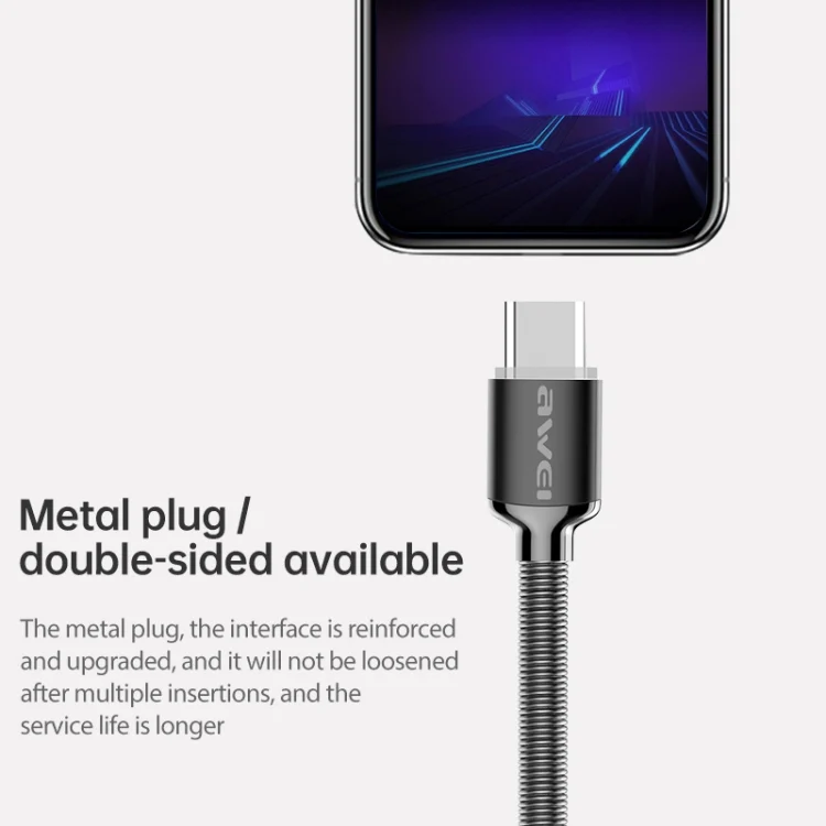 SAS5729H_5.webp awei CL-26 0.3m 2.4A USB to USB-C / Type-C Metal Fast Charging Cable - Image 6
