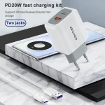 awei PD4 20W PD Type-C + QC 3.0 USB Interface Fast Charging Travel Charger with Data Cable, EU Plug - Image 4