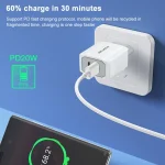 awei PD4 20W PD Type-C + QC 3.0 USB Interface Fast Charging Travel Charger with Data Cable, EU Plug - Image 8