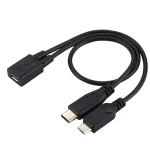 Micro USB Female to USB-C / Type-C Male + Micro USB Male Adapter Y Cable, Total Length: about 30cm, For Samsung, Huawei, Xiaomi, HTC, Meizu, Sony and other Smartphones