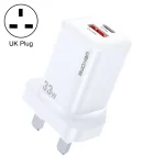 WK WP-U140 33W Power Series USB+USB-C/Type-C Fast Charger, Specifications: UK Plug, 33W UK Plug