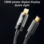 Mutural Li-CC006 1.2m 100W Transparent Digital Display USB-C / Type-C to Type-C Charging Data Cable - Image 2