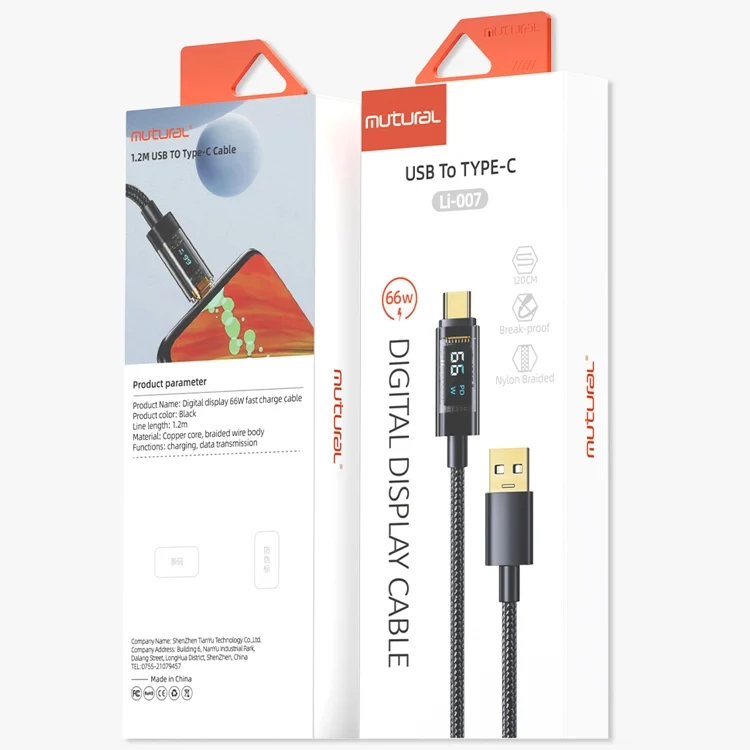 SAS8392_5.webp Mutural Li-CC007 1.2m 66W Transparent Digital Display USB to Type-C Charging Data Cable - Image 6