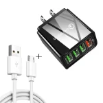 2 in 1 1m USB to Micro USB Data Cable + 30W QC 3.0 4 USB Interfaces Mobile Phone Tablet PC Universal Quick Charger Travel Charger Set, US Plug, Micro USB Set US Plug