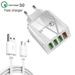 2 in 1 1m USB to Micro USB Data Cable + 30W QC 3.0 4 USB Interfaces Mobile Phone Tablet PC Universal Quick Charger Travel Charger Set, EU Plug, Micro USB Set EU Plug - Image 2
