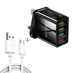 2 in 1 1m USB to Micro USB Data Cable + 30W QC 3.0 4 USB Interfaces Mobile Phone Tablet PC Universal Quick Charger Travel Charger Set, UK Plug, Micro USB Set UK Plug