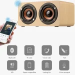 W5 Portable HiFi Shock Bass Wooden Bluetooth Speaker, W5 - Image 3