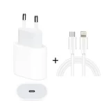 2 in 1 PD 20W Single USB-C / Type-C Port Travel Charger + 3A PD3.0 USB-C / Type-C to 8 Pin Fast Charge Data Cable Set, Cable Length: 1m, EU Plug