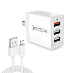 SDC-30W 2 in 1 USB to 8 Pin Data Cable + 30W QC 3.0 USB + 2.4A Dual USB 2.0 Ports Mobile Phone Tablet PC Universal Quick Charger Travel Charger Set, US Plug