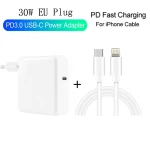 2 in 1 PD3.0 30W USB-C / Type-C Travel Charger with Detachable Foot + PD3.0 3A USB-C / Type-C to 8 Pin Fast Charge Data Cable Set, Cable Length: 1m, EU Plug - Image 2