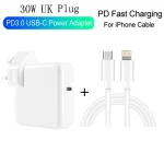 2 in 1 PD3.0 30W USB-C / Type-C Travel Charger with Detachable Foot + PD3.0 3A USB-C / Type-C to 8 Pin Fast Charge Data Cable Set, Cable Length: 1m, UK Plug - Image 2