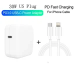 2 in 1 PD3.0 30W USB-C / Type-C Travel Charger with Detachable Foot + PD3.0 3A USB-C / Type-C to 8 Pin Fast Charge Data Cable Set, Cable Length: 2m, US Plug - Image 2