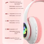 TN-28 3.5mm Bluetooth 5.0 Dual Connection RGB Cat Ear Bass Stereo Noise-cancelling Headphones Support TF Card With Mic - Image 6