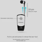 F960 CSR4.1 Retractable Cable Caller Vibration Reminder Anti-theft Bluetooth Headset, Black, White, Gold, Silver - Image 5