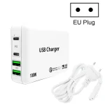PD 100W Dual USB-C / Type-C + Dual USB 4-port Charger with Power Cable for Apple / Huawei / Samsung Laptop, EU Plug, US Plug, UK Plug