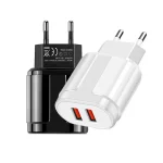Dual USB Portable Travel Charger + 1 Meter USB to Micro USB Data Cable, EU Plug - Image 2