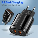 Dual USB Portable Travel Charger + 1 Meter USB to Micro USB Data Cable, EU Plug - Image 5