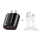 Dual USB Portable Travel Charger + 1 Meter USB to 8 Pin Data Cable, US Plug