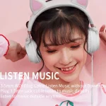 P28 Cat Ear Wired Headphone Music Stereo Headset with Microphone - Image 3