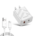 LZ-715 20W PD3.0 + QC 3.0 USB Travel Charger with USB to Micro USB Data Cable , US Plug, USB to Micro USB Data Cable, US Plug