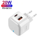 YSY-6087PD 20W PD3.0 + QC3.0 Dual Fast Charge Travel Charger with Type-C to Type-C Data Cable, EU Plug, US Plug, UK Plug - Image 8