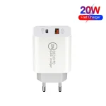 20W PD Type-C + QC 3.0 USB Interface Fast Charging Travel Charger with USB to Type-C Fast Charge Data Cable, EU Plug, US Plug, AU Plug - Image 2