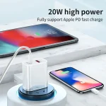 20W PD Type-C + QC 3.0 USB Interface Fast Charging Travel Charger with USB to 8 Pin Fast Charge Data Cable, EU Plug, US Plug, AU Plug - Image 6