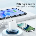 20W PD Type-C + QC 3.0 USB Interface Fast Charging Travel Charger with USB-C / Type-C to Type-C Fast Charge Data Cable, US Plug, AU Plug, EU Plug - Image 6