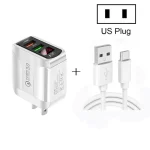 F002C QC3.0 USB + USB 2.0 LED Digital Display Fast Charger with USB to Type-C Data Cable, US Plug, US Plug +  Type-C Cable - Image 2