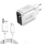 F002C QC3.0 USB + USB 2.0 LED Digital Display Fast Charger with USB to Micro USB Data Cable, EU Plug, EU Plug +  Micro USB Cable