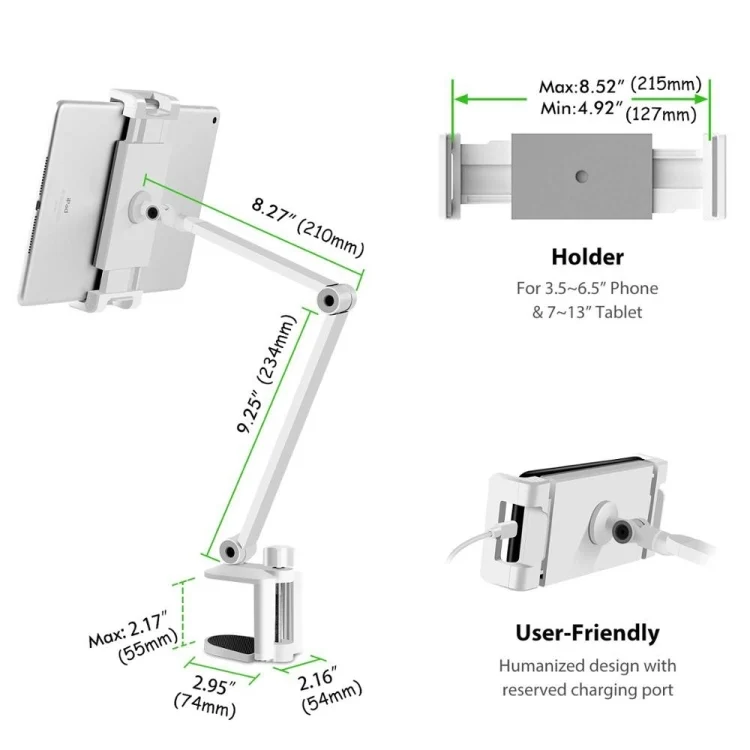SYA0016380_2.webp AP-7LC 360 Degree Rotating Adjustable Lifting Long Arm Lazy Bedside Desktop Tablets Phones Holder - Image 3